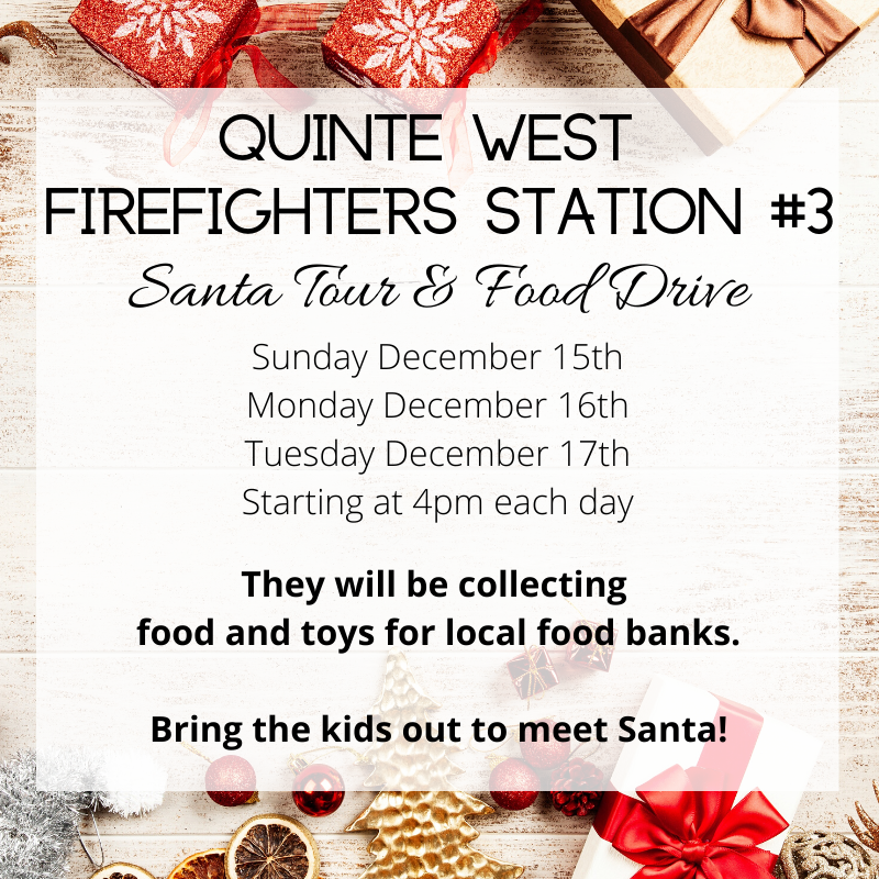 Quinte West 3 Santa Tour & Food Drive Gleaners Food Bank Belleville